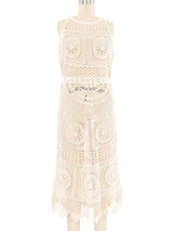 Cream Bateau Neck Sleeveless Crochet Midi Dress Dress arcadeshops.com