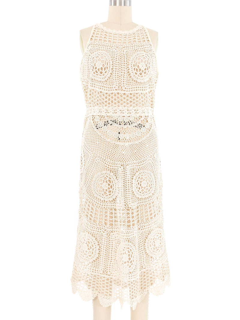 Cream Bateau Neck Sleeveless Crochet Midi Dress Dress arcadeshops.com