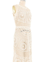 Cream Bateau Neck Sleeveless Crochet Midi Dress Dress arcadeshops.com