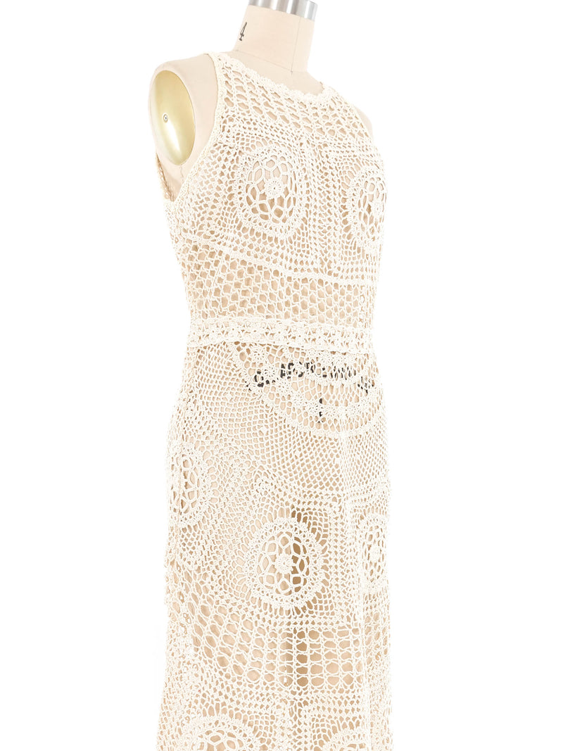 Cream Bateau Neck Sleeveless Crochet Midi Dress Dress arcadeshops.com