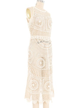 Cream Bateau Neck Sleeveless Crochet Midi Dress Dress arcadeshops.com