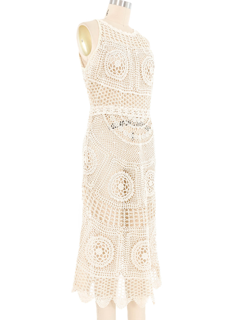 Cream Bateau Neck Sleeveless Crochet Midi Dress Dress arcadeshops.com