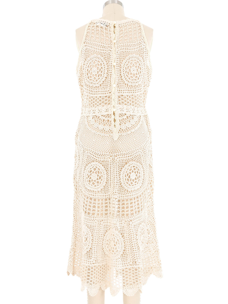 Cream Bateau Neck Sleeveless Crochet Midi Dress Dress arcadeshops.com