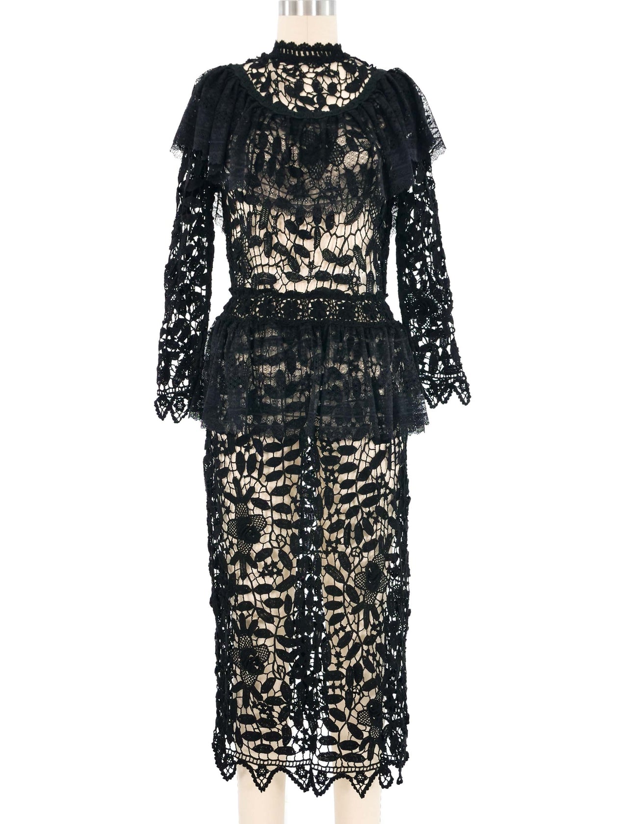 chinese dress ladies Black Lace Ruffle Floral Crochet Midi Dress chinese dress ladies Black Lace Ruffle Floral Crochet Midi Dress