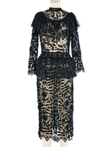 Black Lace Ruffle Floral Crochet Midi Dress Dress arcadeshops.com