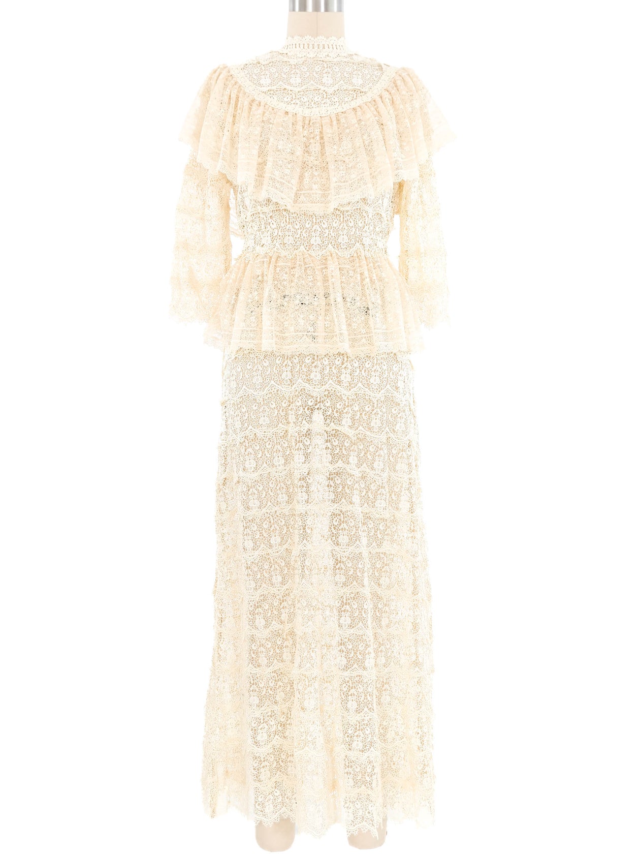 Cream Lace Ruffle Crochet Maxi Dress