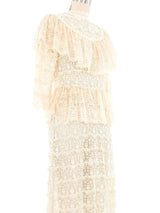 Cream Lace Ruffle Crochet Maxi Dress Dress arcadeshops.com