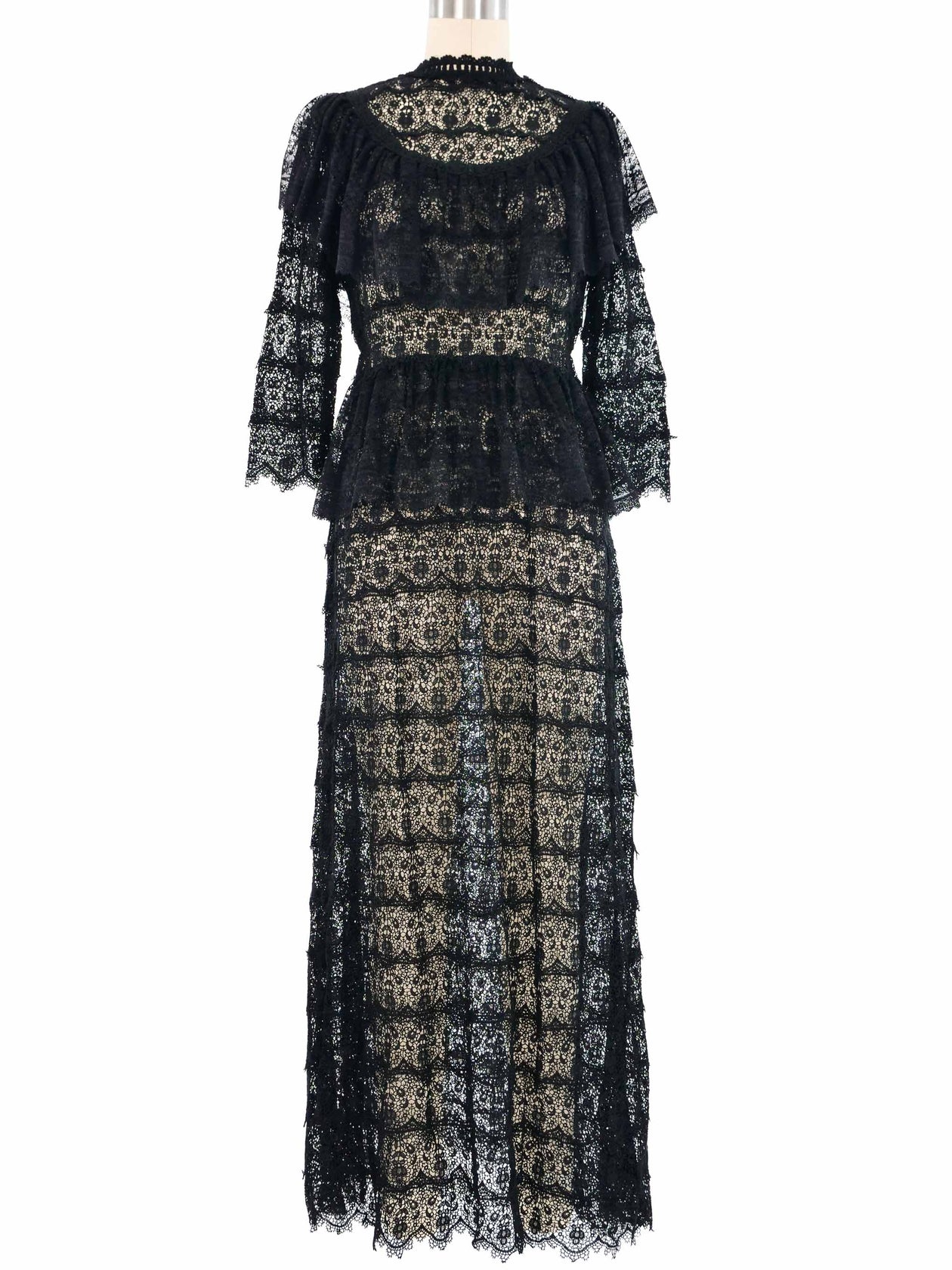 Black Floral Lace Ruffle Crochet Maxi Dress Black Floral Lace Ruffle Crochet Maxi Dress