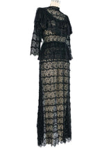 Black Floral Lace Ruffle Crochet Maxi Dress Dress arcadeshops.com