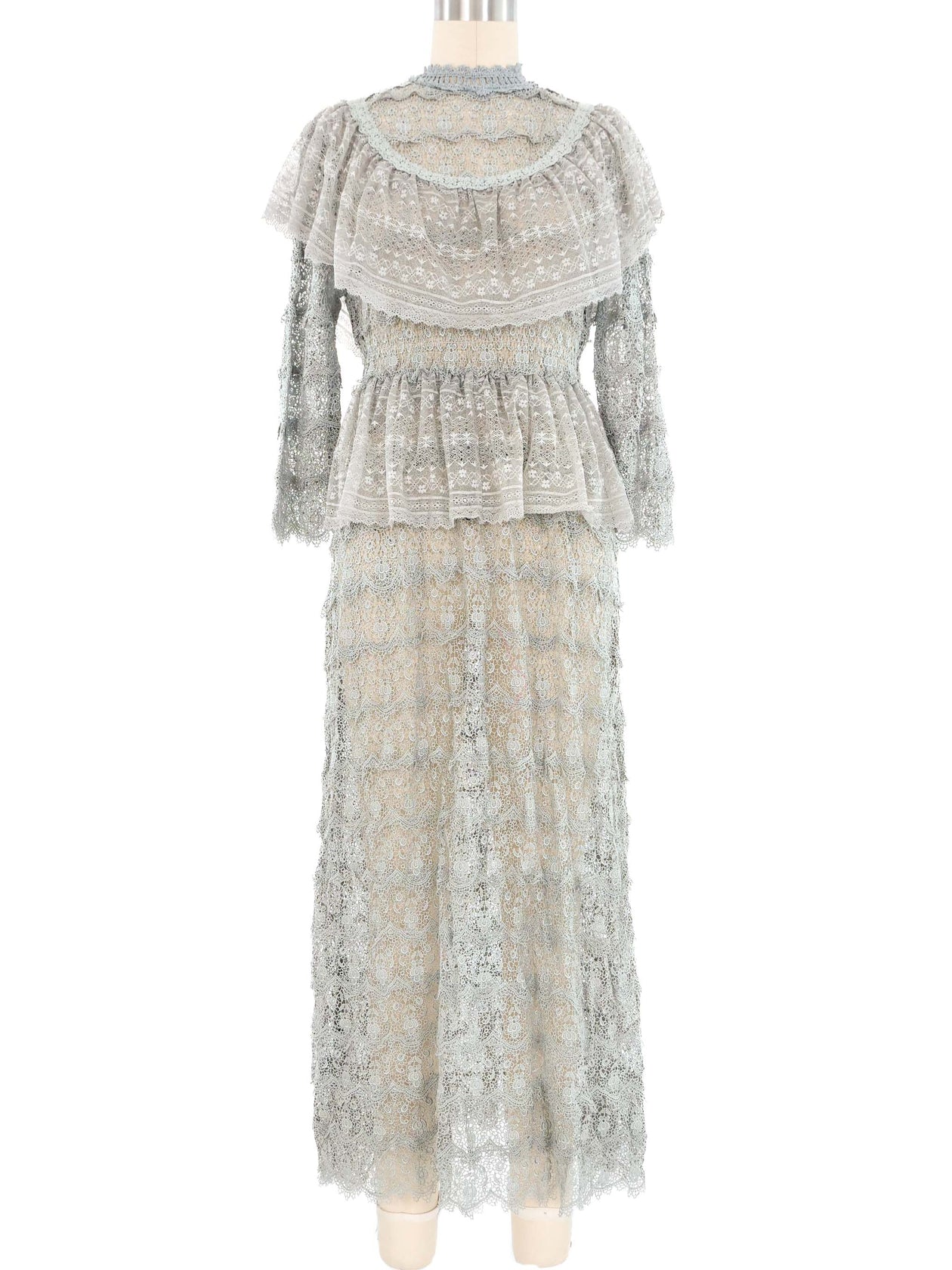 white christmas dresses Grey Lace Ruffle Crochet Maxi Dress