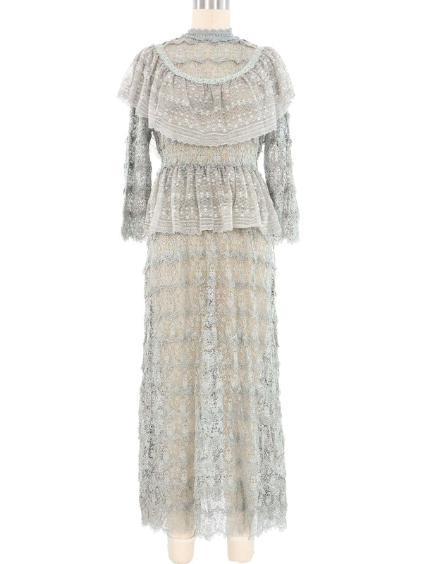 Grey Lace Ruffle Crochet Maxi Dress Dress arcadeshops.com