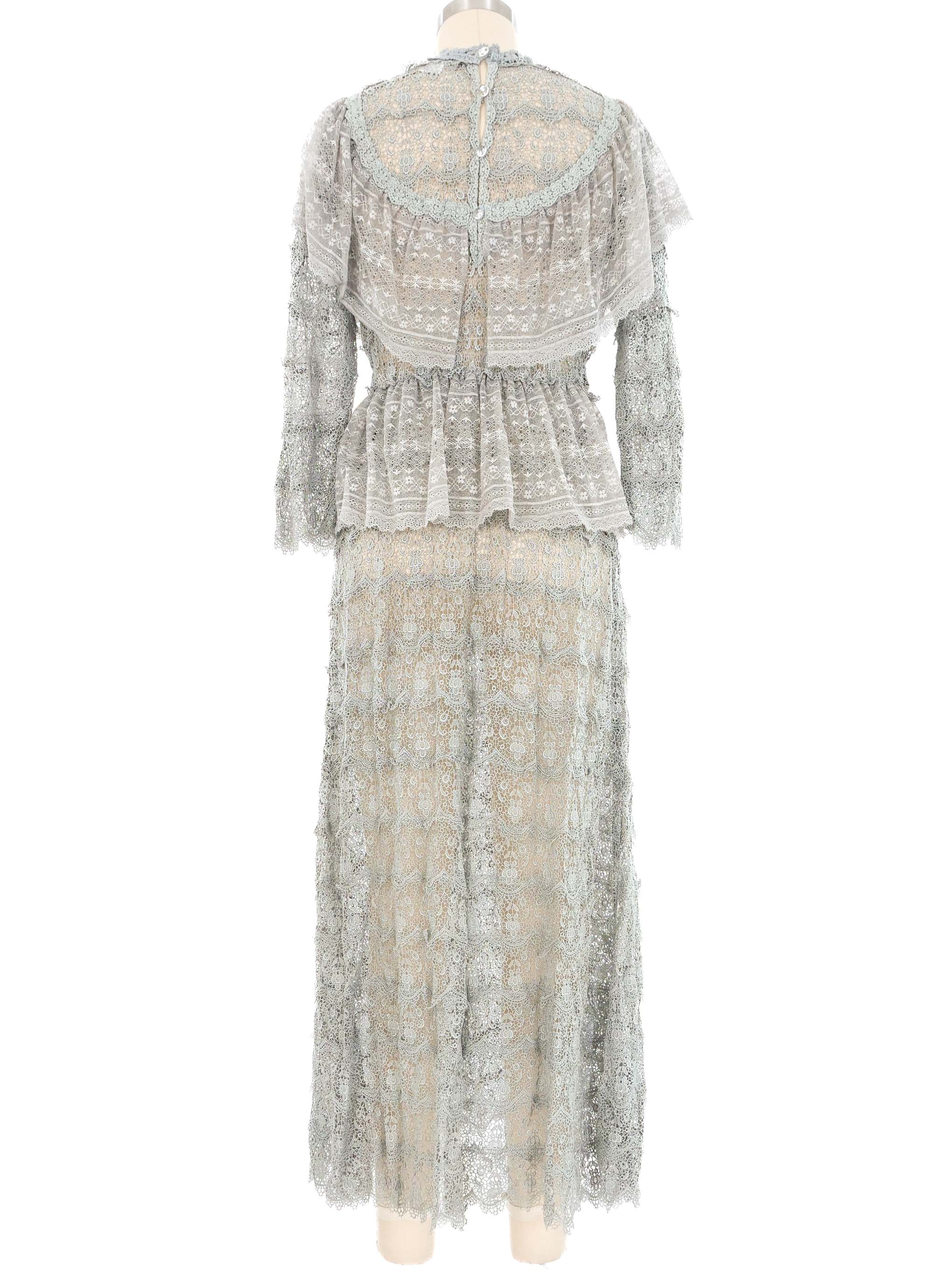 Grey Lace Ruffle Crochet Maxi Dress
