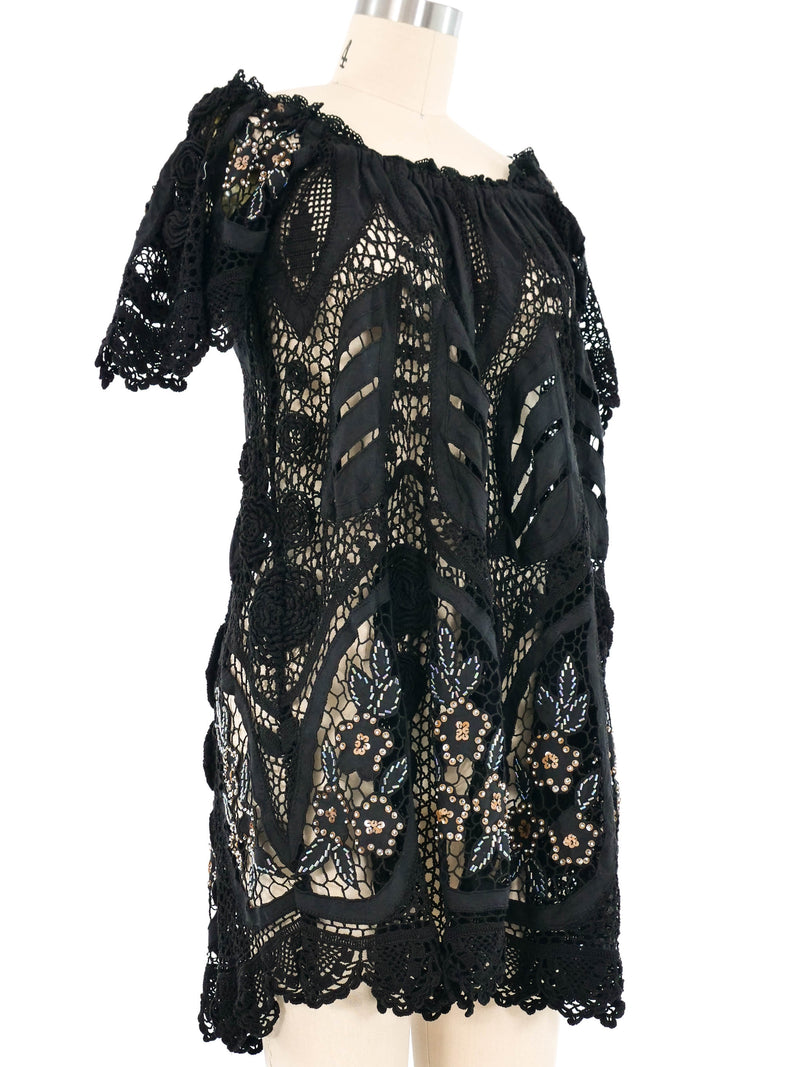 Black Embroidered Cotton Embellished Babydoll Dress Dress arcadeshops.com