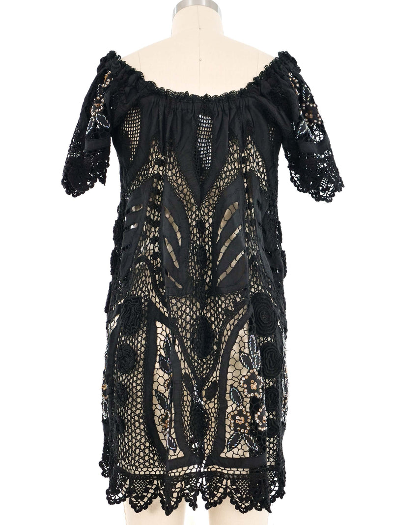 Black Embroidered Cotton Embellished Babydoll Dress Dress arcadeshops.com