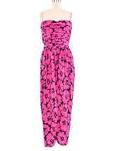 Oscar de la Renta Fuschia Floral Ruffle Gown Dress arcadeshops.com