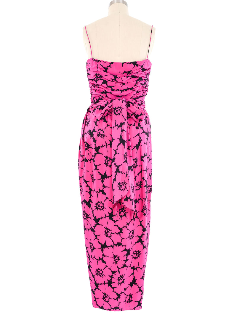 Oscar de la Renta Fuschia Floral Ruffle Gown Dress arcadeshops.com