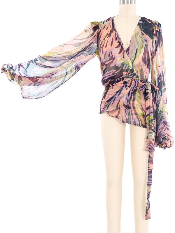 Missoni Wide Sleeve Printed Chiffon Wrap Top Top arcadeshops.com