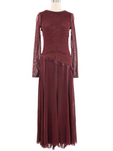 Jean Paul Gaultier Maroon Mesh Long Sleeve Midi Dress Dress arcadeshops.com