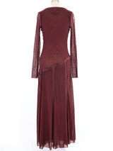 Jean Paul Gaultier Maroon Mesh Long Sleeve Midi Dress Dress arcadeshops.com