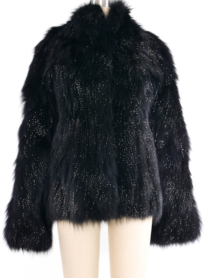 Escada Metallic Black Fur Jacket Outerwear arcadeshops.com