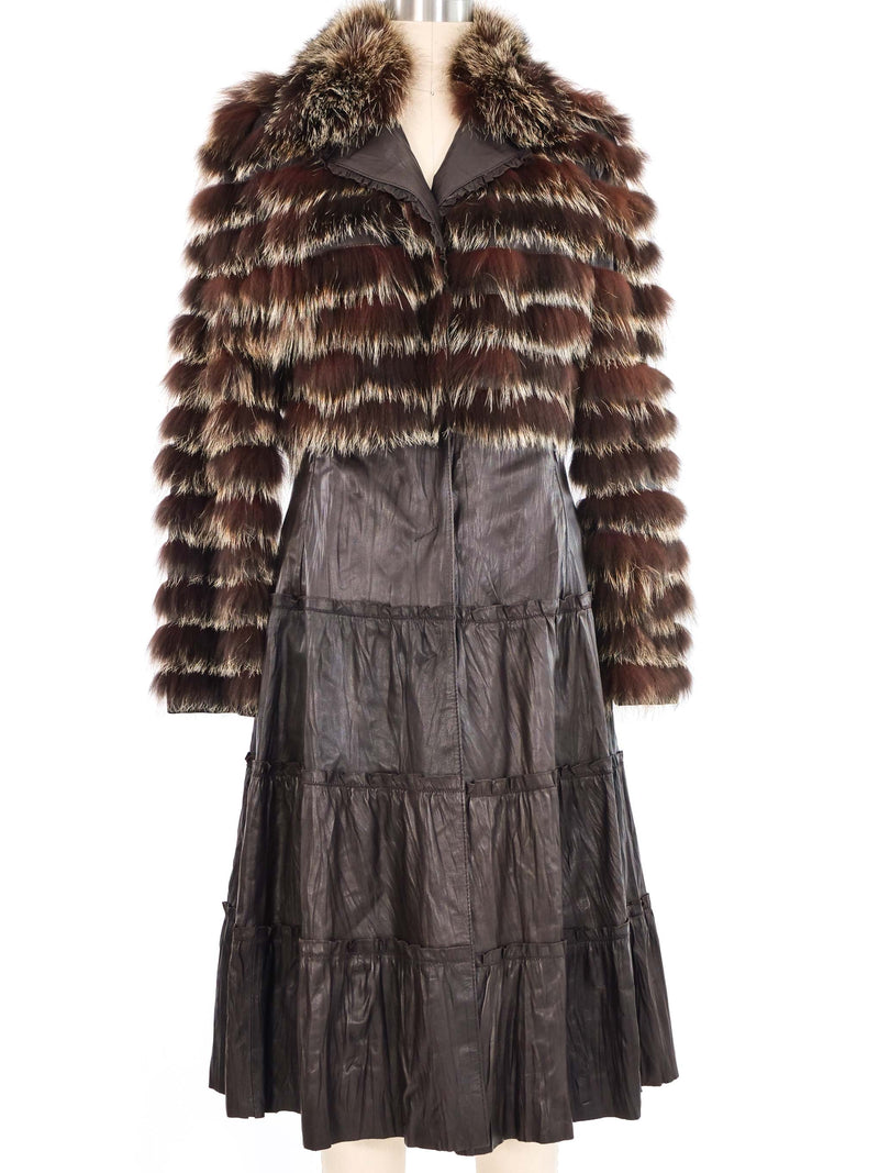 Brown Striped Fur and Leather Coat Outerwear arcadeshops.com