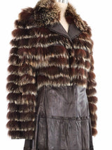 Brown Striped Fur and Leather Coat Outerwear arcadeshops.com