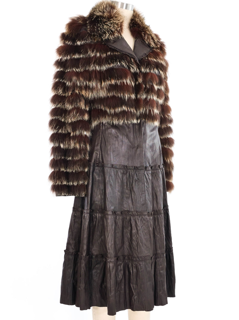 Brown Striped Fur and Leather Coat Outerwear arcadeshops.com