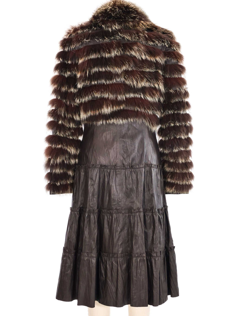 Brown Striped Fur and Leather Coat Outerwear arcadeshops.com