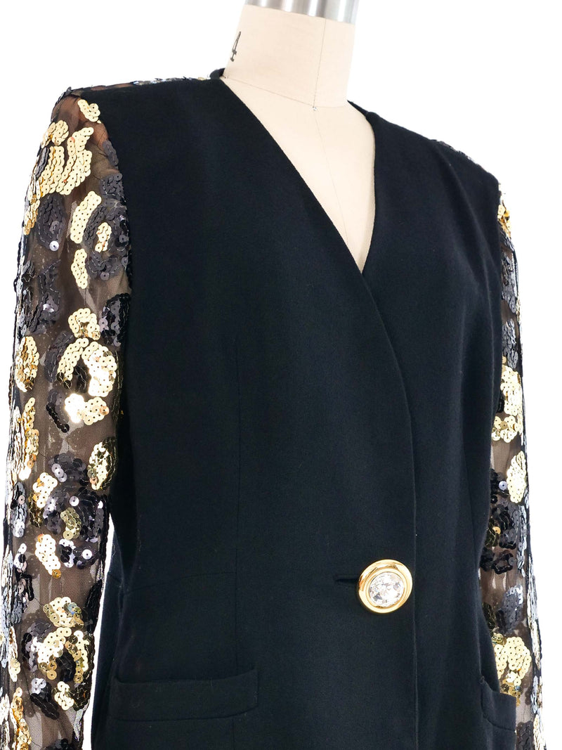 Sequin Accented Illusion Back Blazer Jacket arcadeshops.com