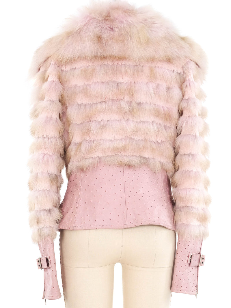 Pink Fur Trimmed Ostrich Leather Jacket Jacket arcadeshops.com