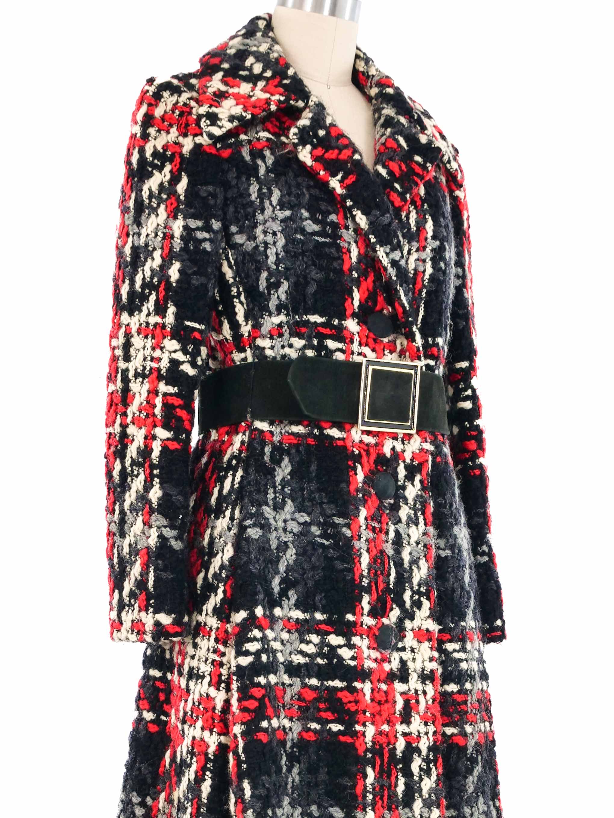 1960s Davidow Red And Black Chunky Tweed Coat