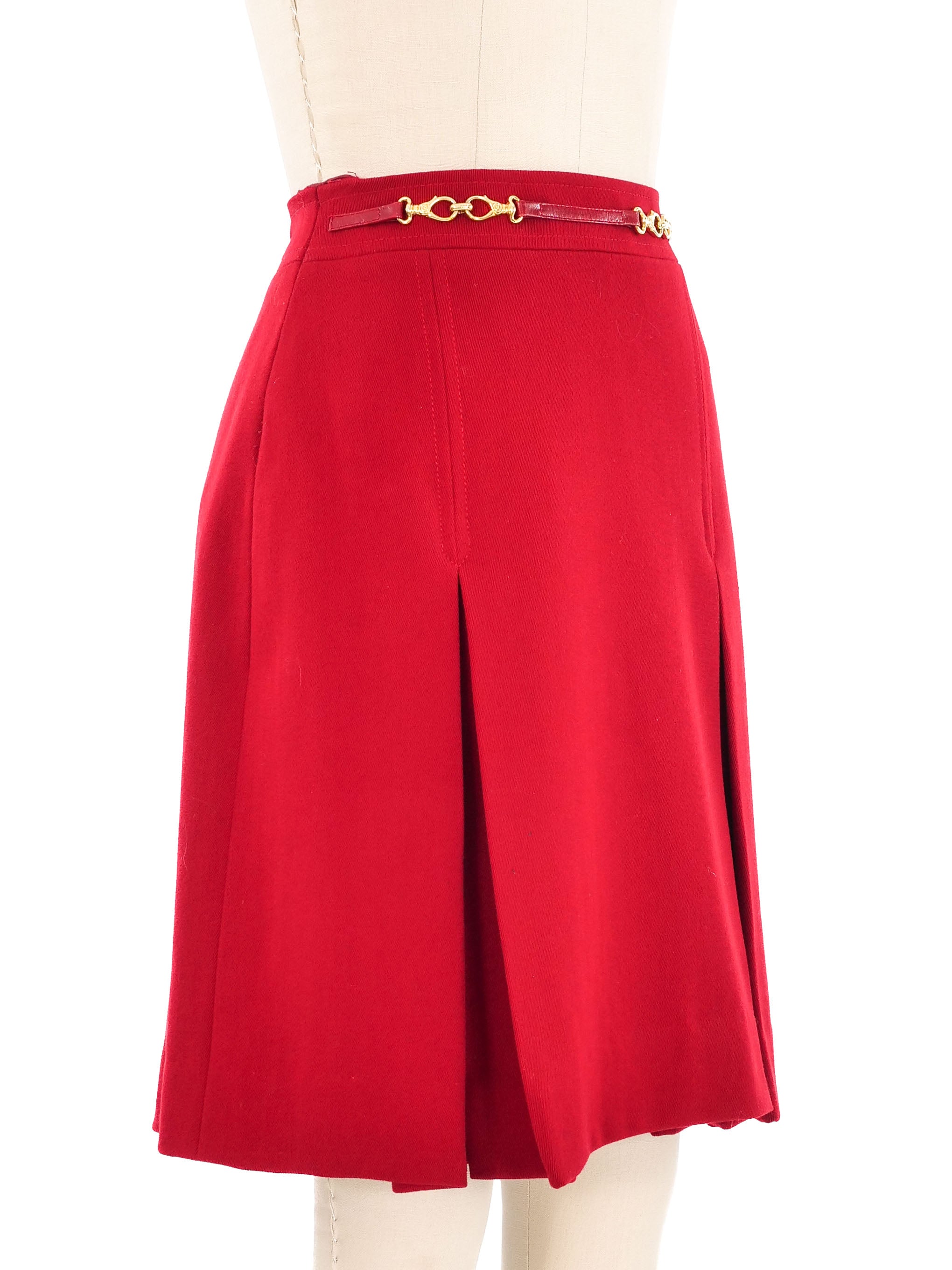 Celine Red Wool Horsebit Skirt