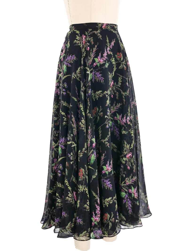 Christian Dior Dark Floral Silk Midi Skirt Bottom arcadeshops.com