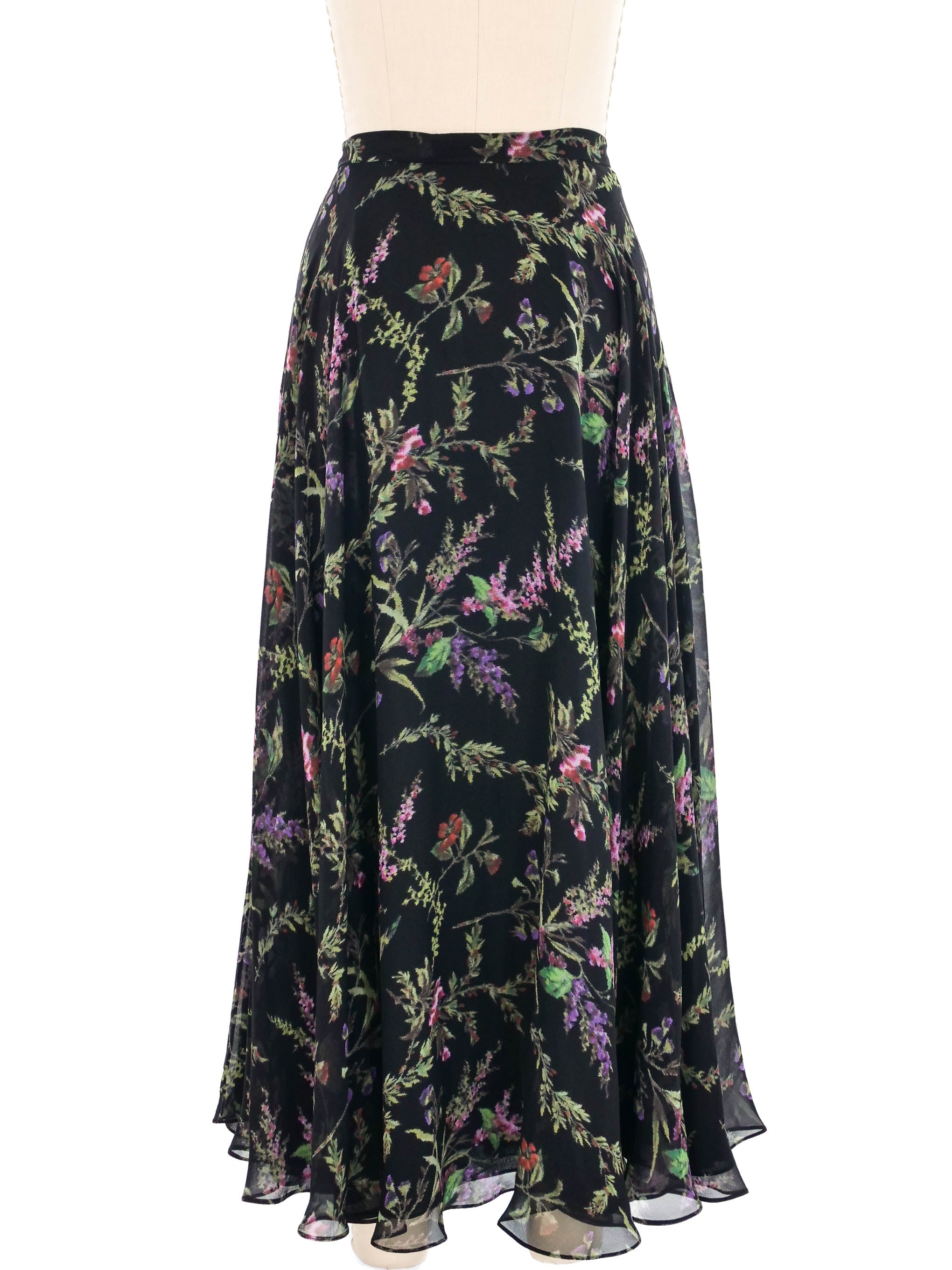 Christian Dior Dark Floral Silk Midi Skirt