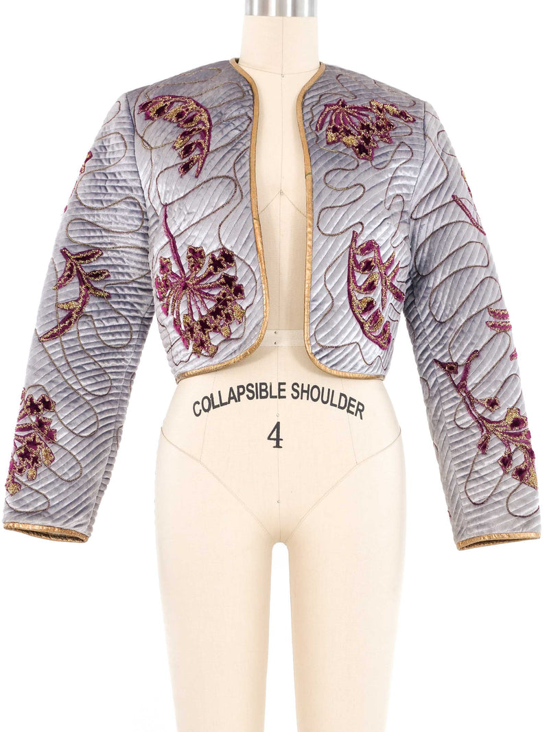 Silver Embroidered Velvet Quilt Jacket Jacket arcadeshops.com