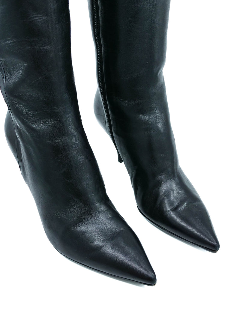 Escada Black Leather Heeled Boots, 38.5 Accessory arcadeshops.com