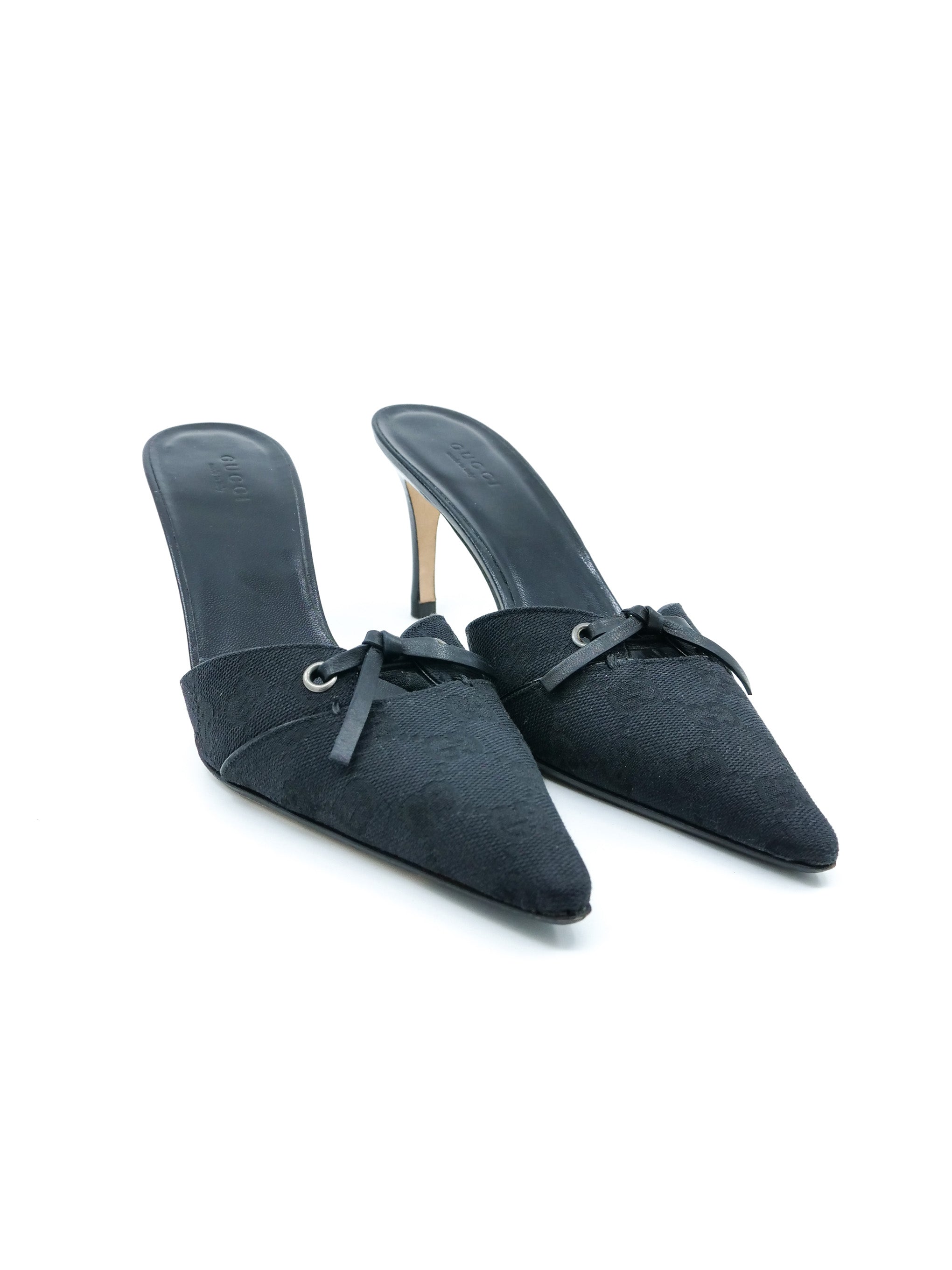 靴 Gucci Black bow GG mules Gucci Black bow GG mules