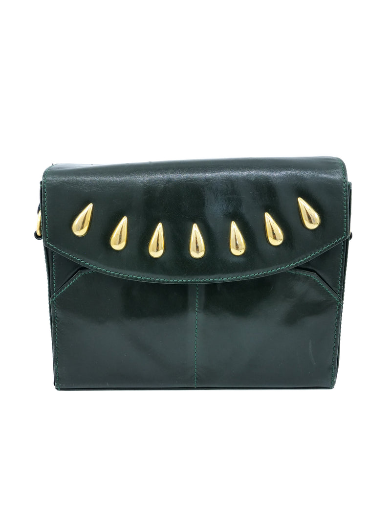 Escada Studded Forest Green Leather Bag Accessory arcadeshops.com