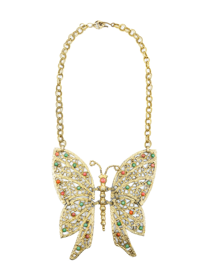 Goldtone Articulated Butterfly Necklace Accessory arcadeshops.com