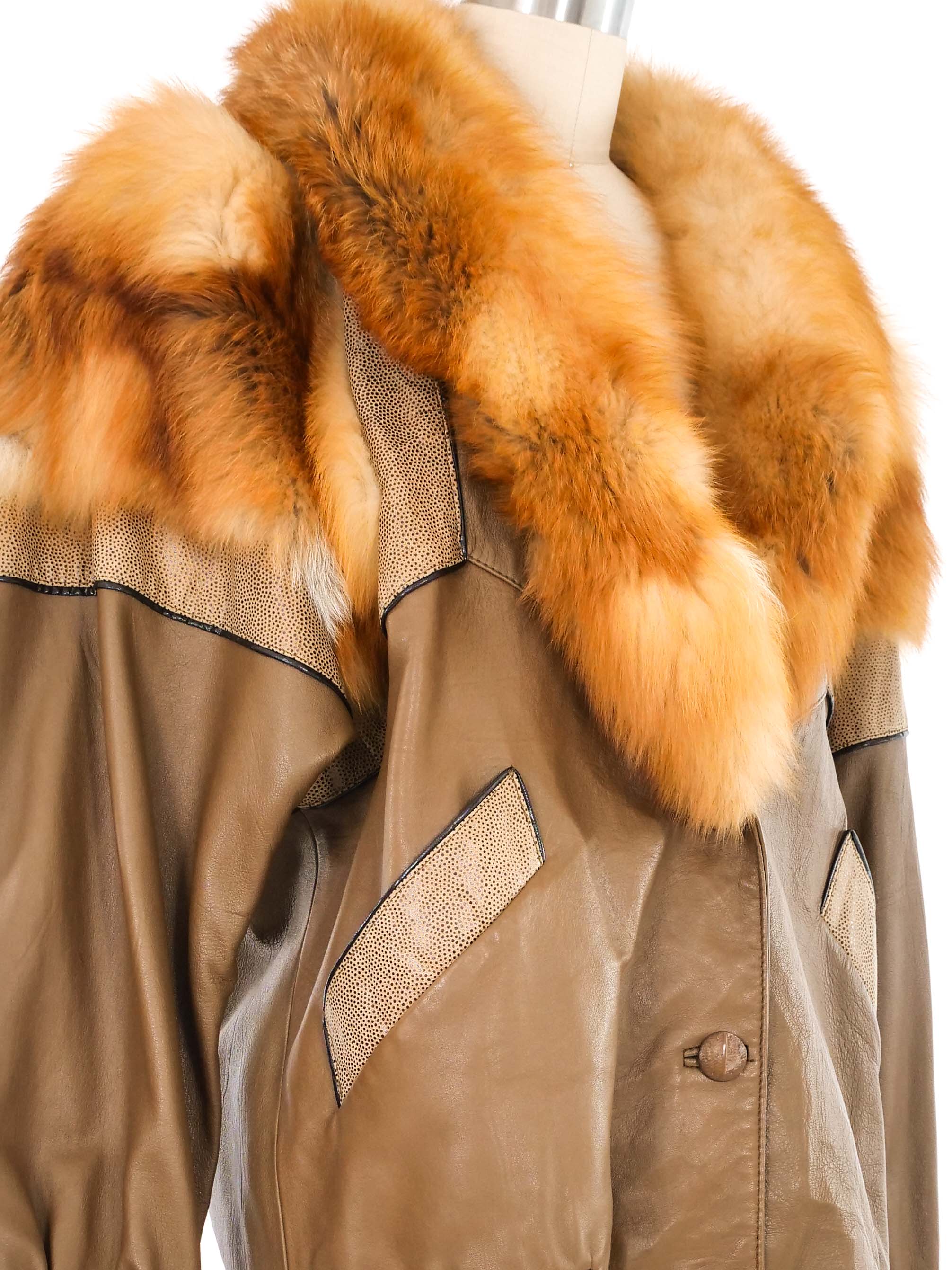 Marvin Richards Fur Trimmed Leather Coat