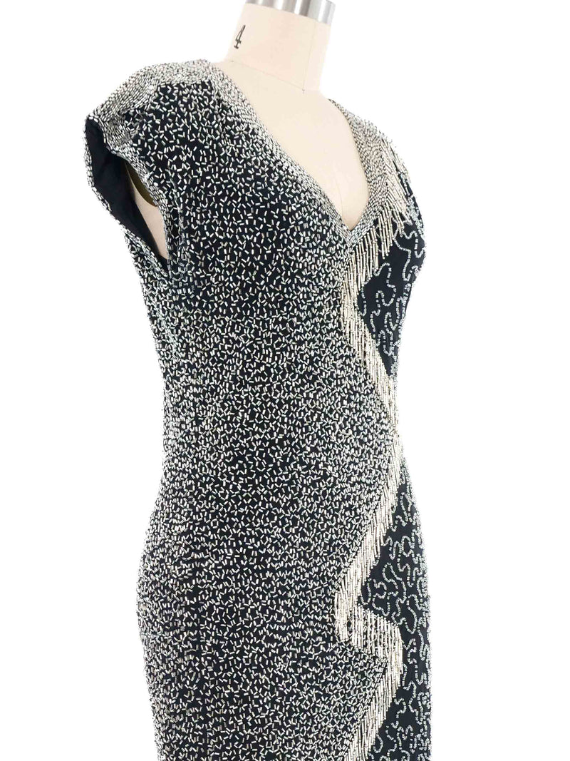 Fabrice Bead Embellished Zig Zag Metallic Dress Dress arcadeshops.com