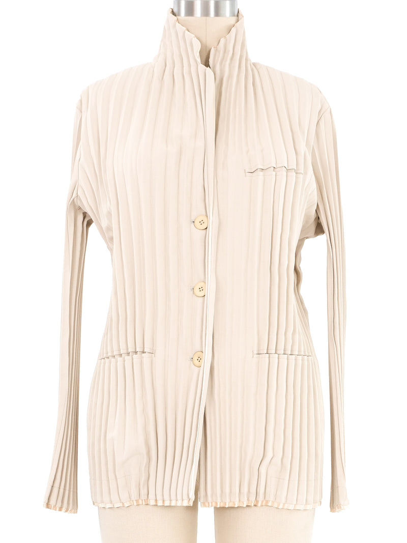 Issey Miyake Beige Pleated Cotton Jacket Jacket arcadeshops.com