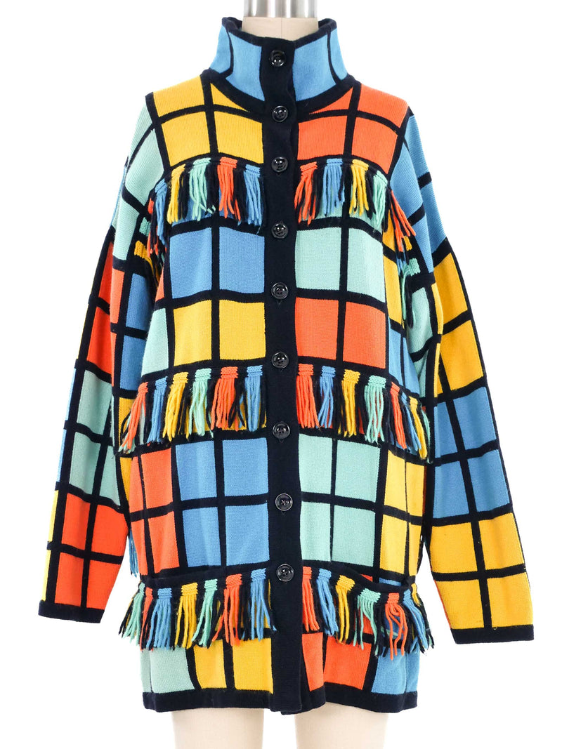 Escada Fringed Colorblock Windowpane Cardigan Jacket arcadeshops.com