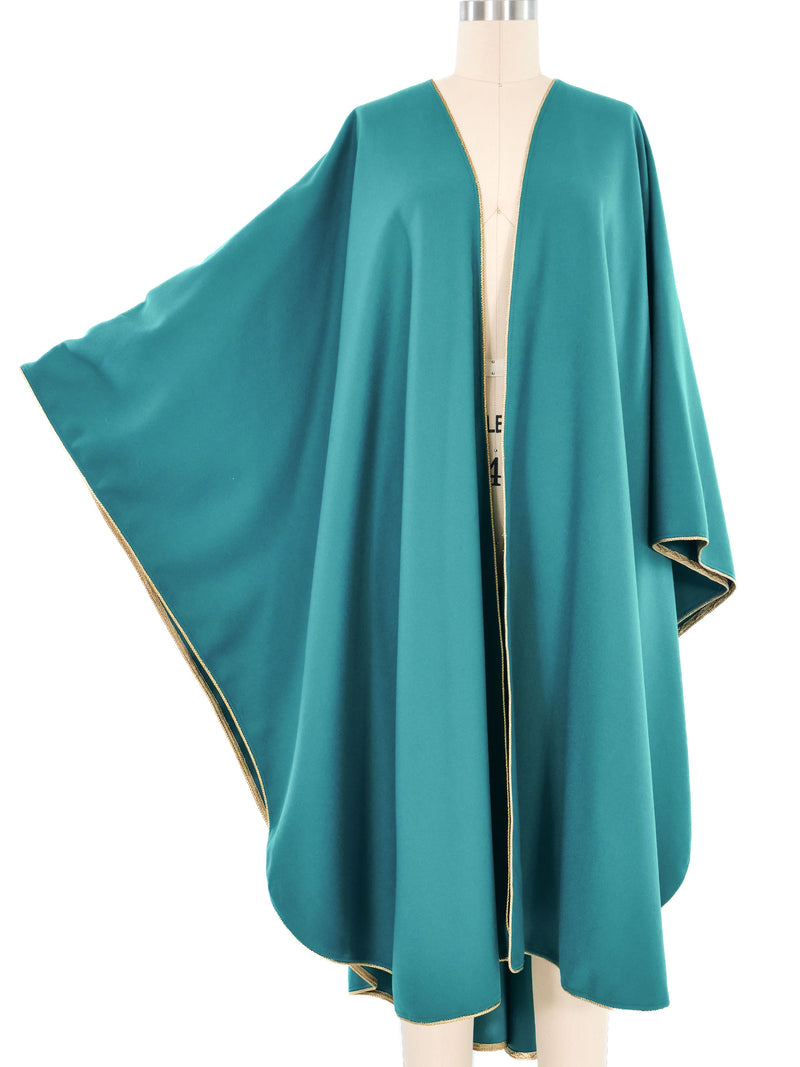 1970s Yves Saint Laurent Teal Wool Cape Outerwear arcadeshops.com