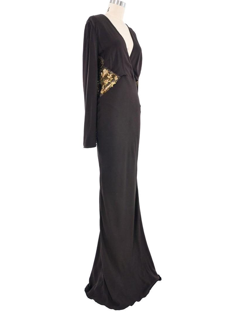 2008 Roberto Cavalli Brown Bias Cut Illusion Gown Dress arcadeshops.com