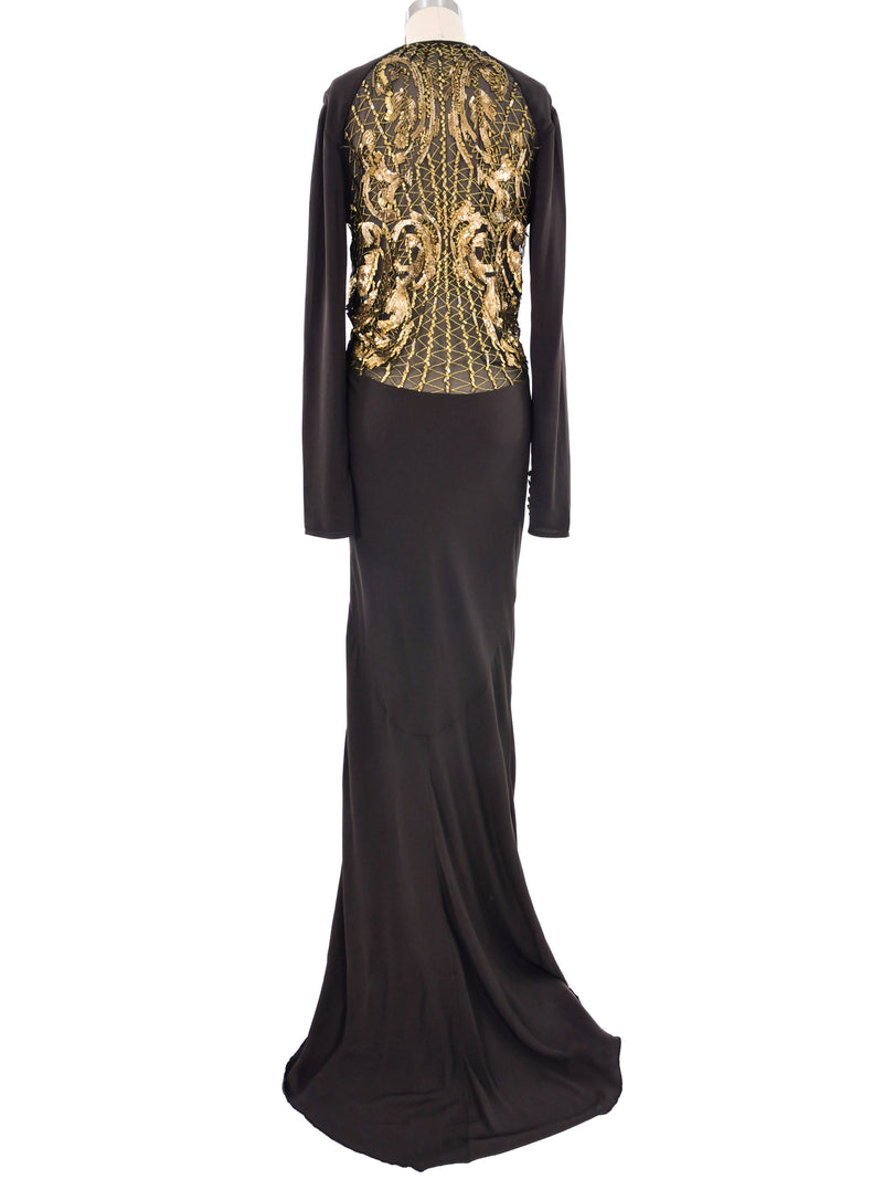 2008 Roberto Cavalli Brown Bias Cut Illusion Gown Dress arcadeshops.com