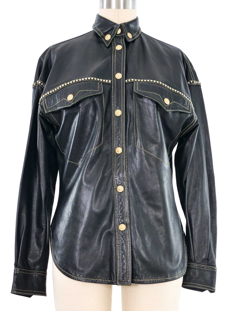 1992 Gianni Versace Western Studded Leather Shirt Top arcadeshops.com