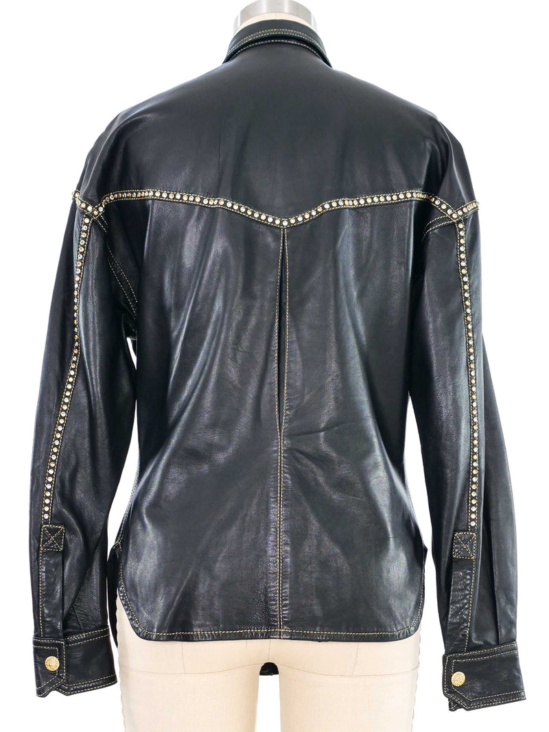 1992 Gianni Versace Western Studded Leather Shirt Top arcadeshops.com