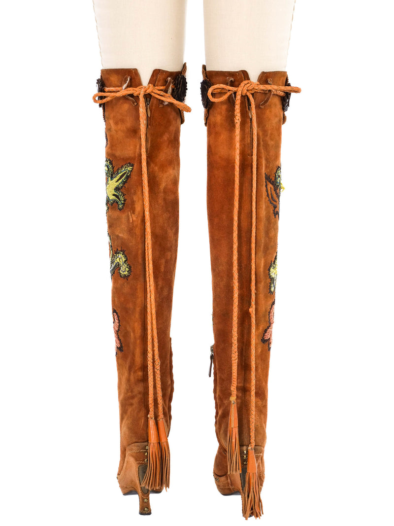 Gianfranco Ferre Embellished Suede Over The Knee Boots, 37 Accessory arcadeshops.com