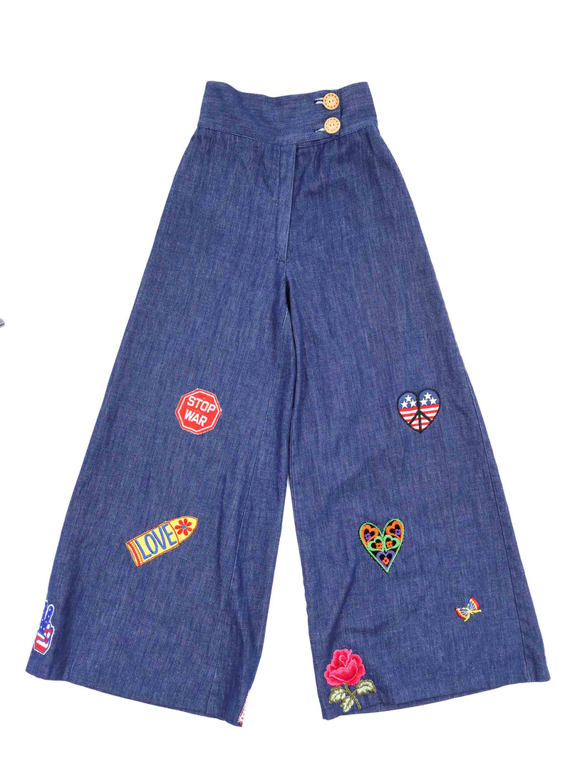 1970s Patched Denim Wide Leg Pants Bottom arcadeshops.com